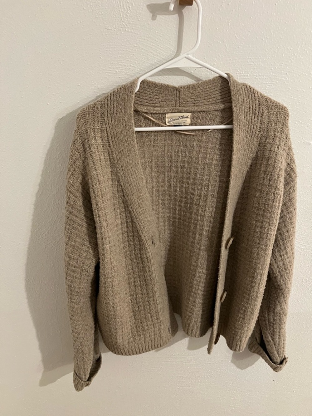 Universal Thread Waffle-Knit Button Front Cardigan in Taupe